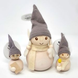 Set of 3 wooden and grey AARIKKA Elves - Made in Finland - Nordic Design